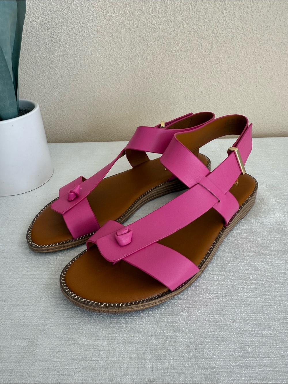 Franco Sarto Hot Pink Strap Leather Sandals - Picture 4 of 10